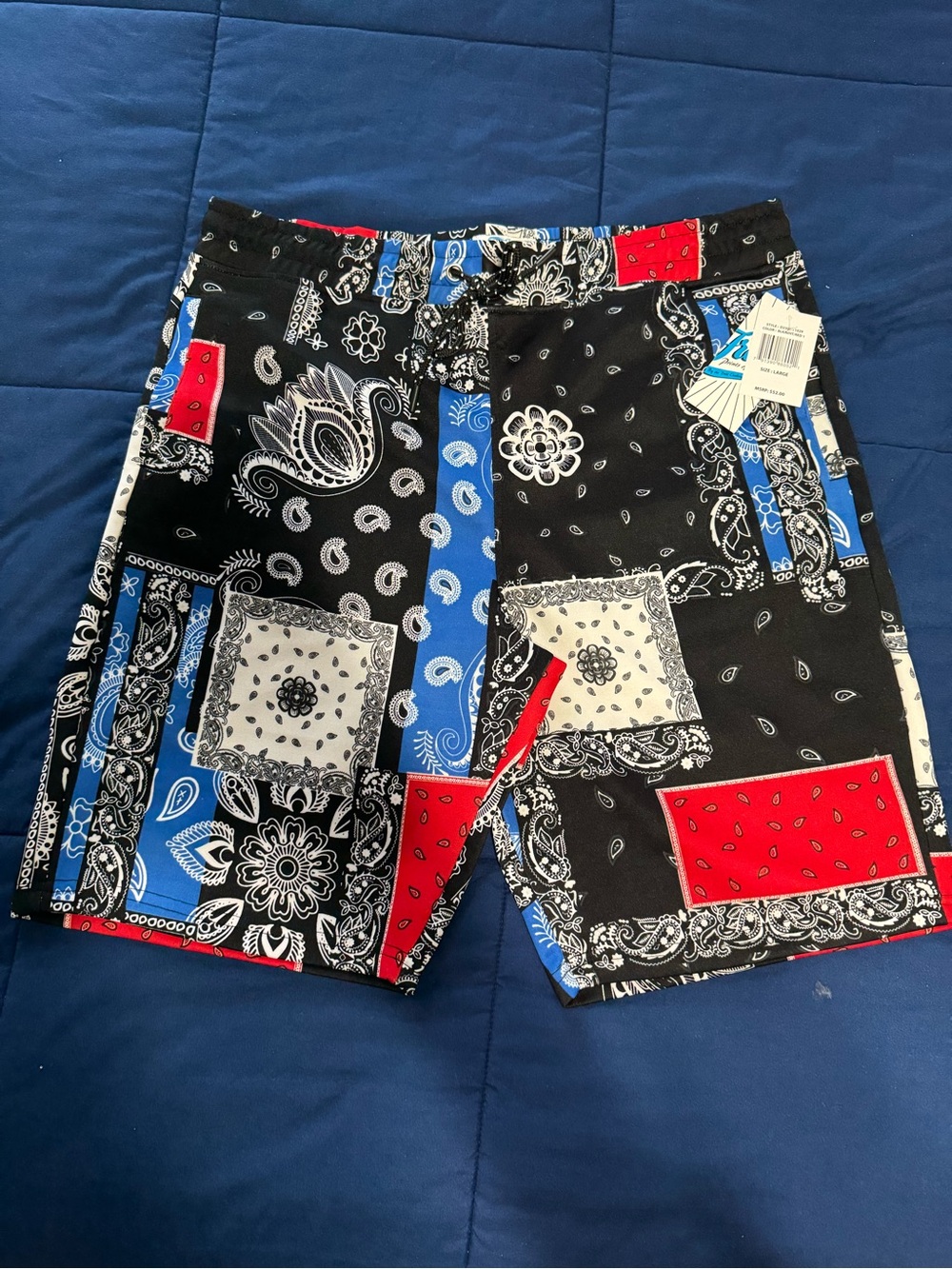 Fresh Prints of BelAir Patchwork Bandana Shorts - Black, Blue, Red, NWT